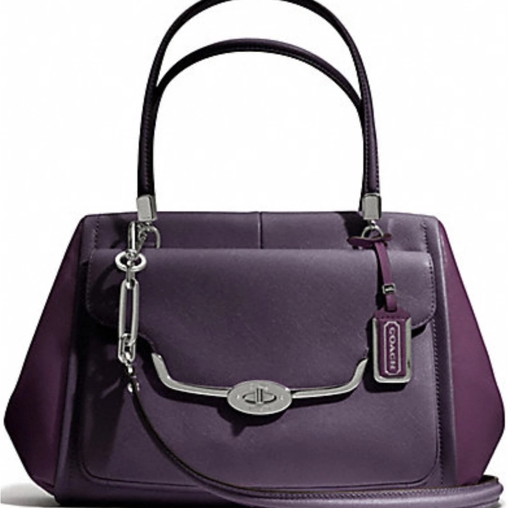 Coach Madison Saffiano Madeline Handbag Silver Violet Purple